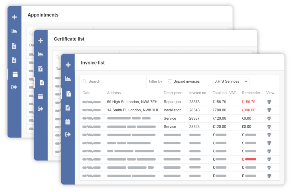 Customer portal screens