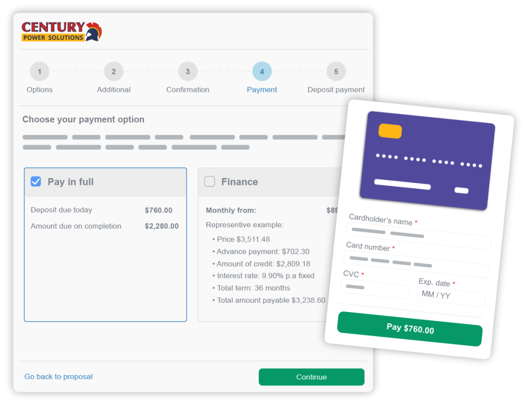 Allow customers to pay via the proposal portal