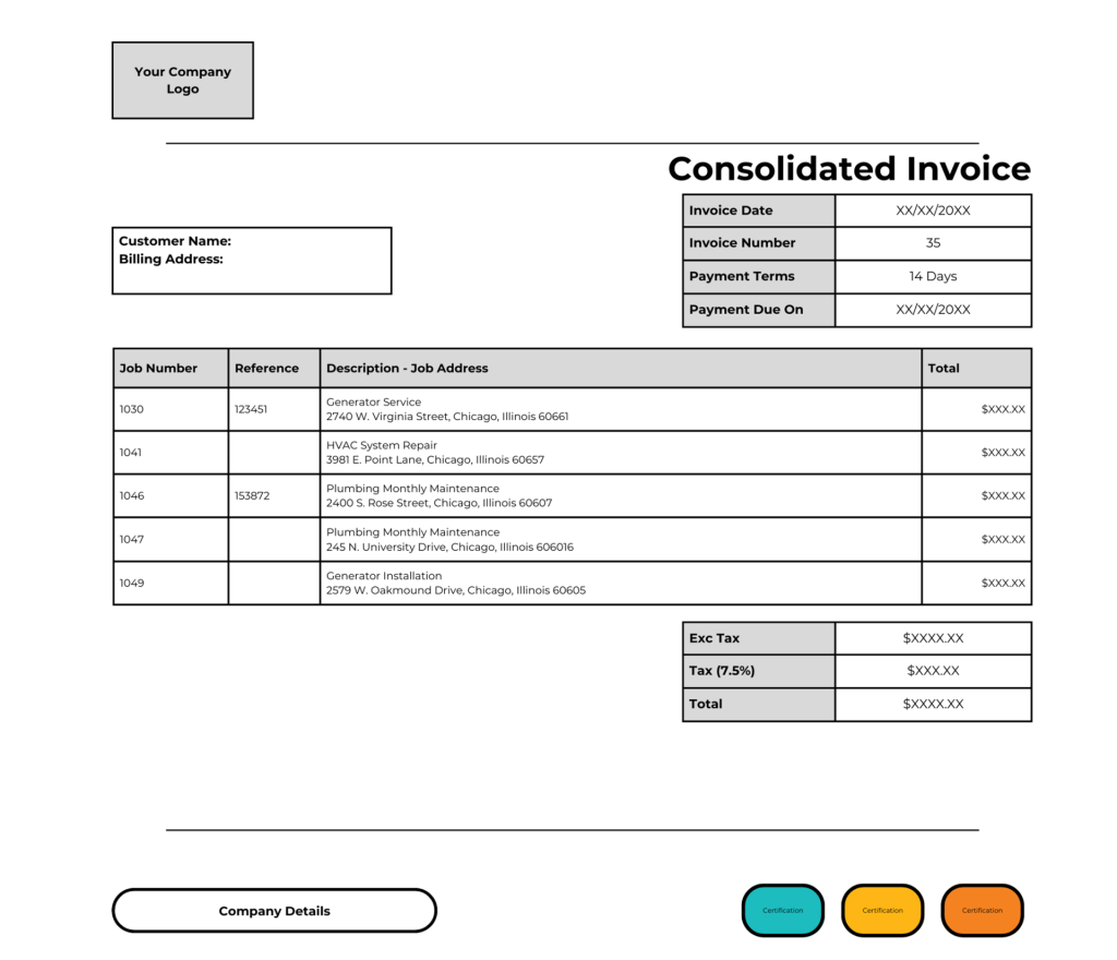 consolidated invoice built with commusoft