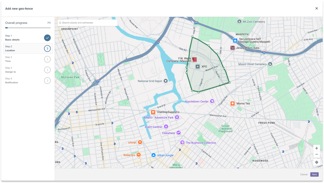 fleet management software showing map with geo-fenced perimeter